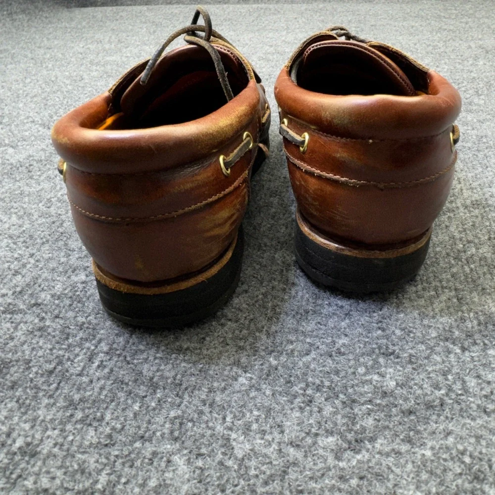 Vintage Timberland 3 Eye Lug Boat Shoes Mens 11 M Brown Leather Moc Toe 32015